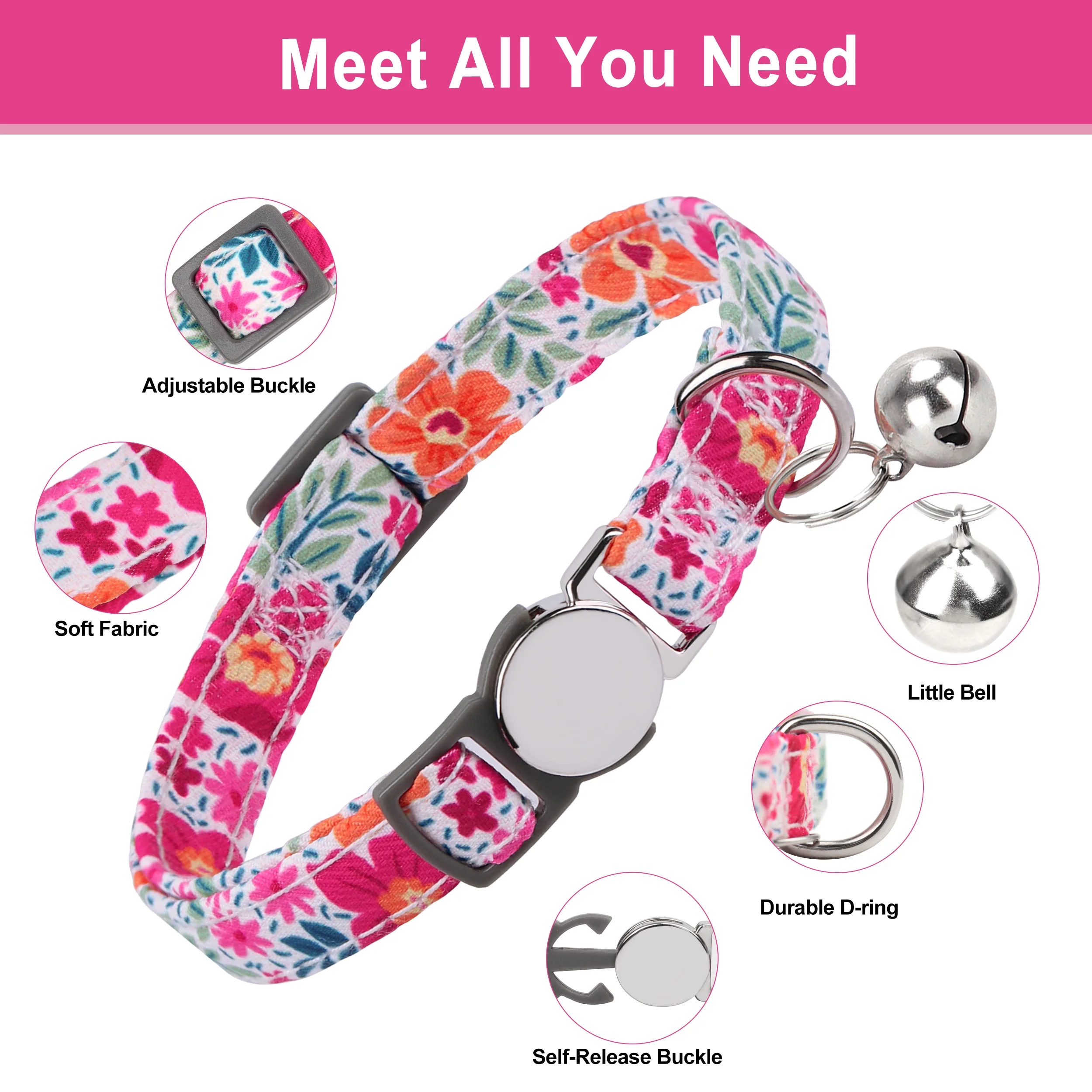 Cute Printed Cat Collar Adjustable Kitten Puppy Collars With Bell Anti-lost Cats Collars Necklace Cat Accessories