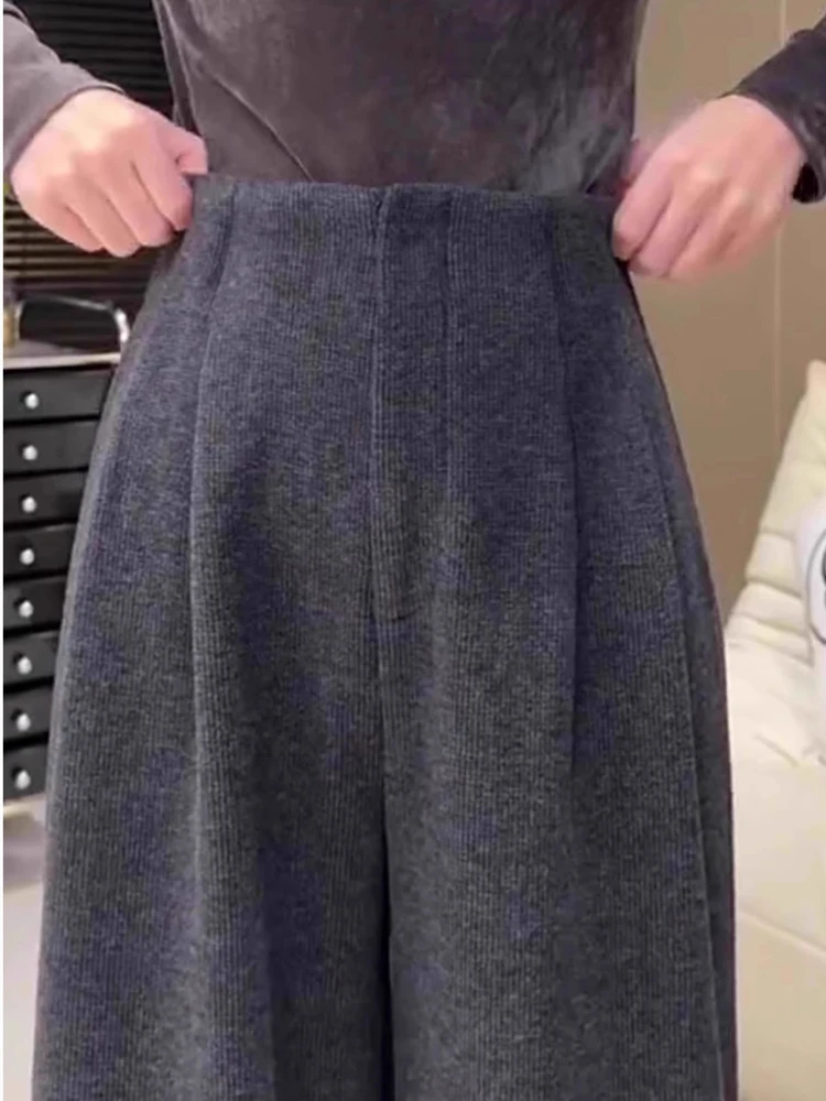 High Waist Thickened Woolen Casual Pants Autumn New Style Slimming Loose Drapey Straight Leg Narrow Version Wide Leg Pants