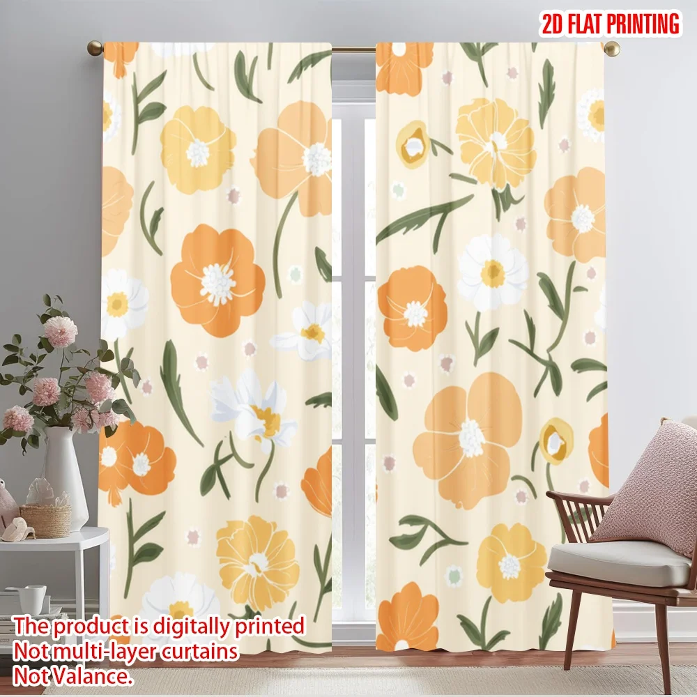 2pcs,2D plane printing Creative Curtains Floral Bliss(1) Durable Polyester (without rod) Holiday for Bedroom, Office, Kitchen,
