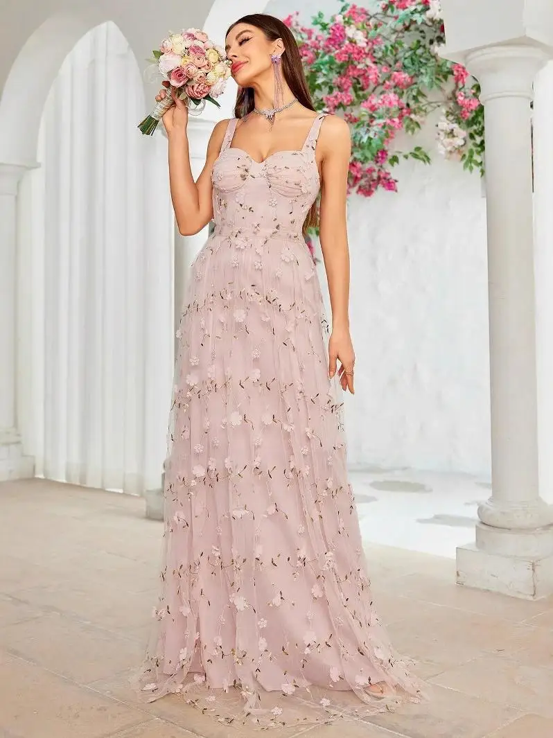 

Милое розовое длинное платье с ремешком для Par Photoaphy Ball Celebration New Sle Midi Dr Шелковый материал со средней талией