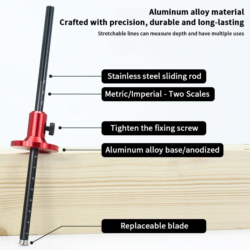 เกจทําเครื่องหมายล้อที่มีความแม่นยํา - Scriber งานไม้พร้อมเครื่องชั่งนิ้วและ MM สําหรับการวาดเส้นขนานที่สมบูรณ์แบบ - เหมาะสําหรับ Mort