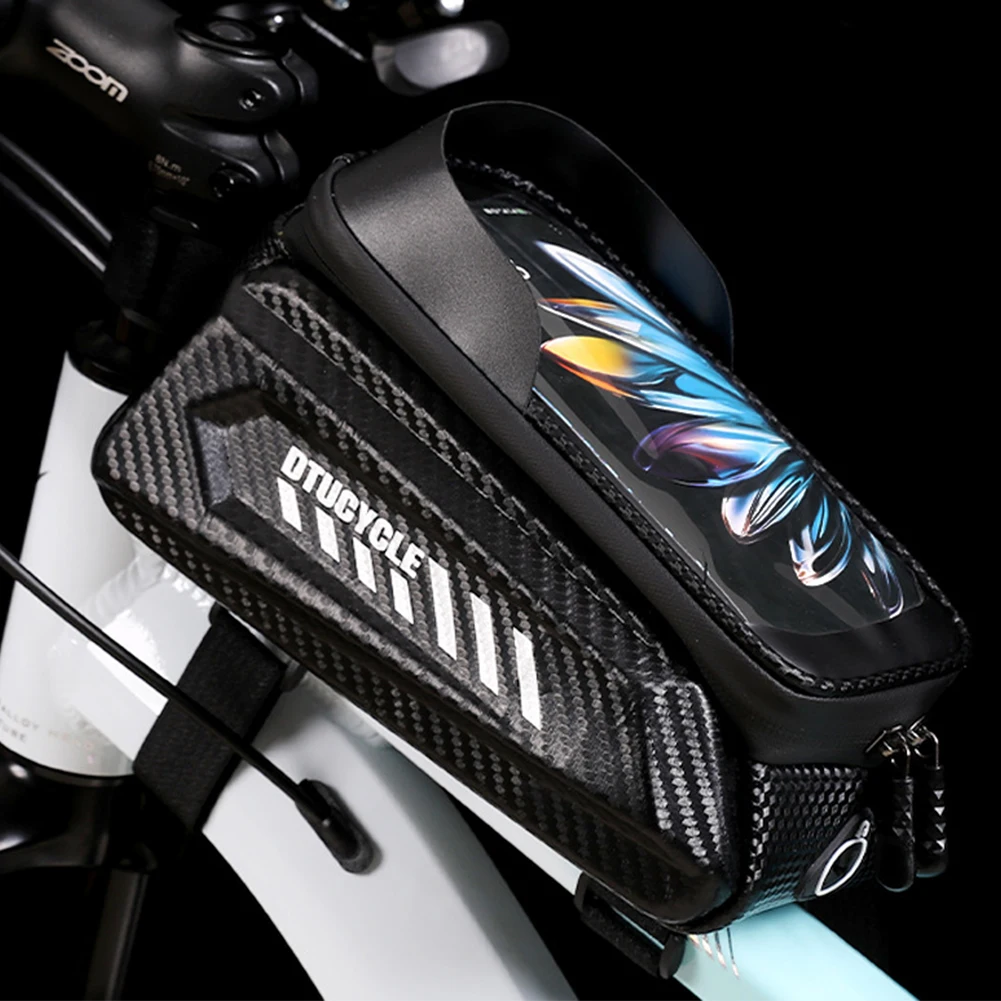 1.5L Bike Frame Front Tube Bag 7.4 Inch Touchscreen Hard Casing Bike Bag Waterproof Bike Phone Mount Pouch Bike Accessories