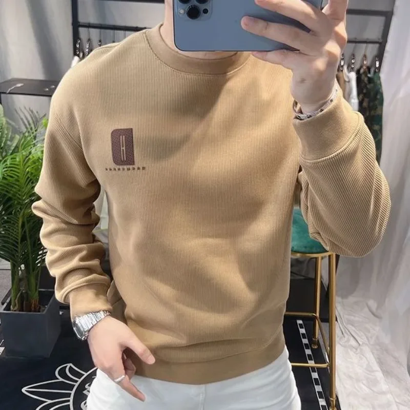 Fleeced Solid Man Pullover Cotton Sweatshirts for Men Printing Korean Style Warm Luxury Y2k Vintage Loose Pastel Color One Piece