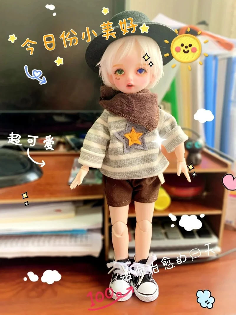 28cm 1/6 Boy Bjd Doll Ball Jointed Doll With Replaceable Wig Fashion Clothes Canvas Shoes Handmade Makeup Face Diy Toy Kids Gift