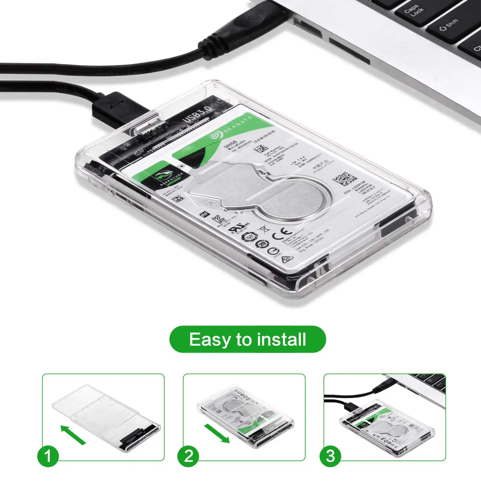 Boîtier de disque dur externe USB 3.0/Type C pour disque dur SATA 2.5 pouces et SSD boîtier de disque dur Transparent sans outil Support UASP