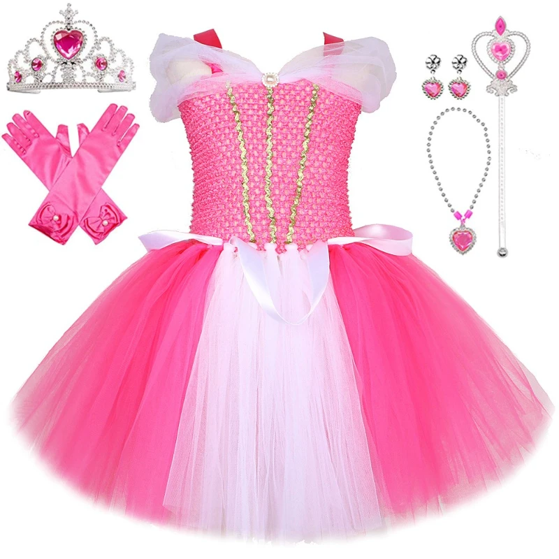 Розовые костюмы принцессы Авроры для девочек, нарядное платье Спящей красавицы для детей, карнавальный рождественский наряд-пачка, новогодняя одежда Розовые костюмы принцессы Авроры для девочек, нарядное платье Спящей красавицы для детей, карнавальный рождественский наряд-пачка, новогодняя одежда