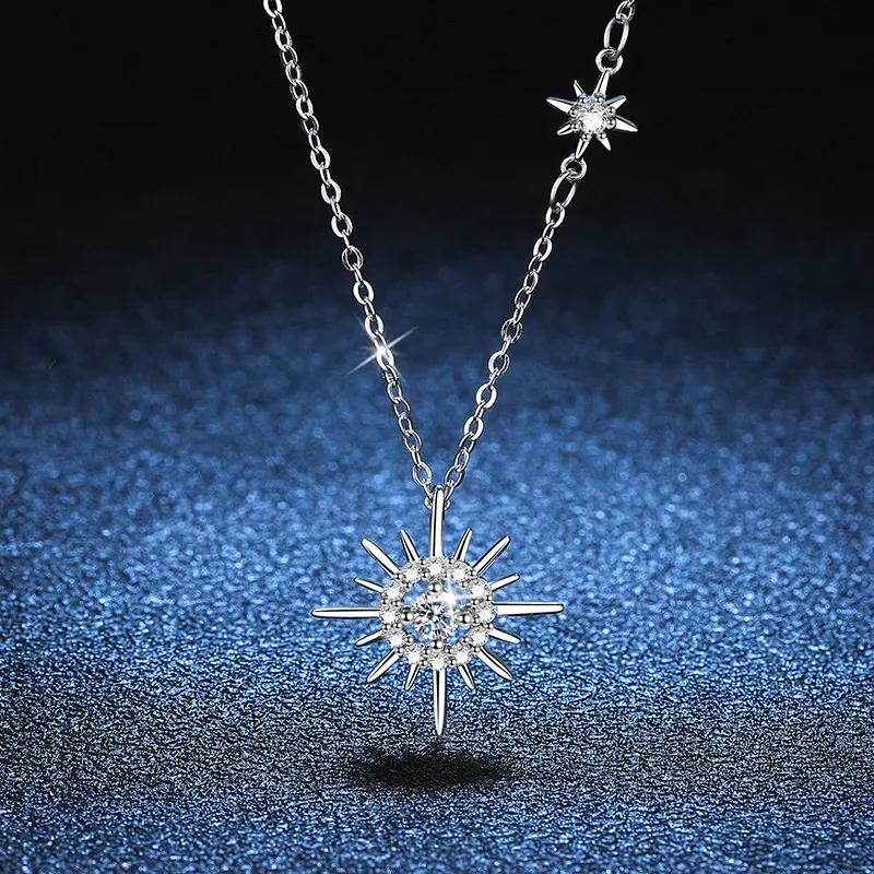 

18K platinum diamond moissanite pendant for women plated PT950 platinum tassel star moon hexagram clavicle chain necklace