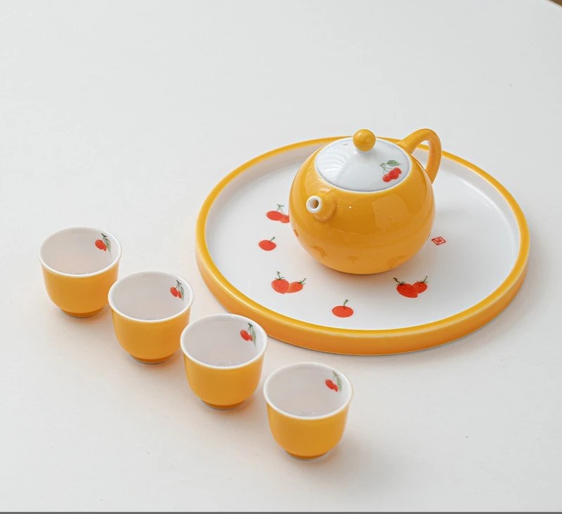 

DSA Ru Kiln Set Pink Teapot Sancai Cover Bowl Petal Cup Household Ladies Kung Fu Tea Set