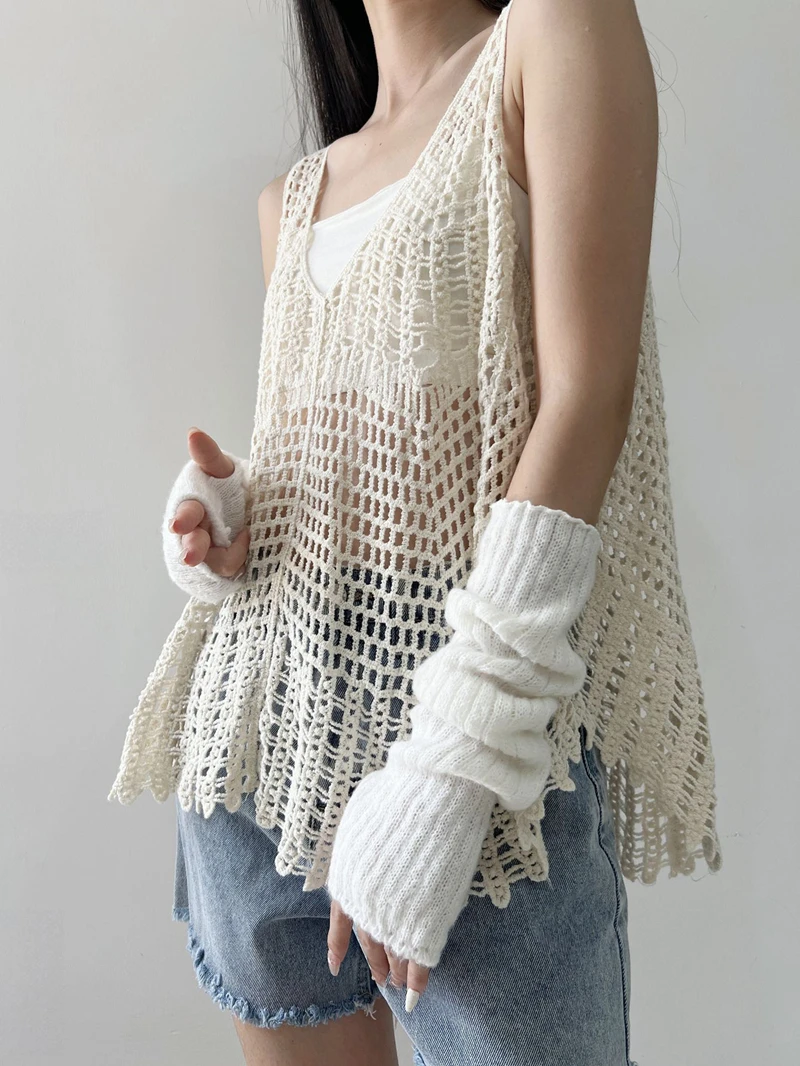 الخريف الشتاء المرأة طويلة الذراع كم محبوك مطاطا أصابع قفازات طالب الذراع أدفأ كومة القفاز تأثيري التبعي