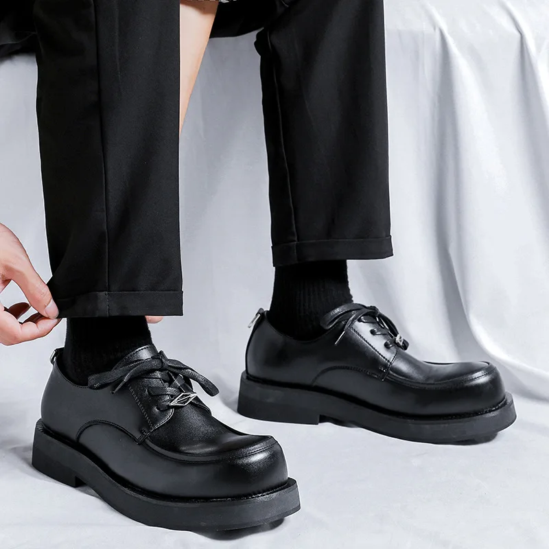 men casual large toe shoes lace-up original leather platform shoe business wedding formal dress gentleman breathable footwear