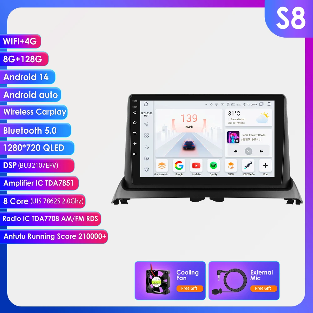 Hizpo AI Vioce Android 14 Touchscreen voor Renault Clio 2 2000 - 2012 2Din QLED Stereo Smart autoradio Multimedia Video GPS CarPlay Head Unit