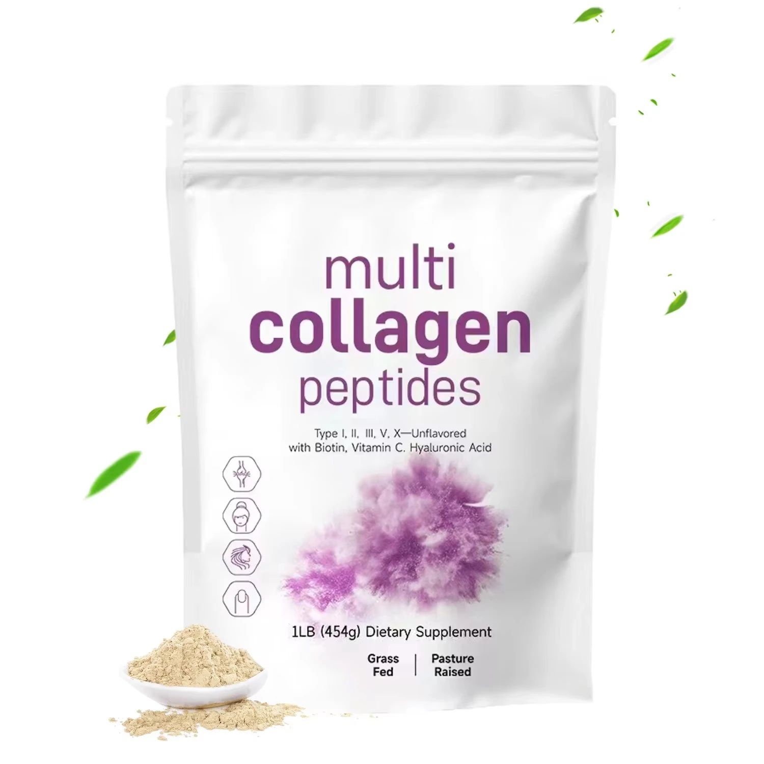

454G Multi Collagen Peptides Protein Powder with Hyaluronic Acid & Vitamin C, Hydrolyzed Protein, Easily Mixes Drinks