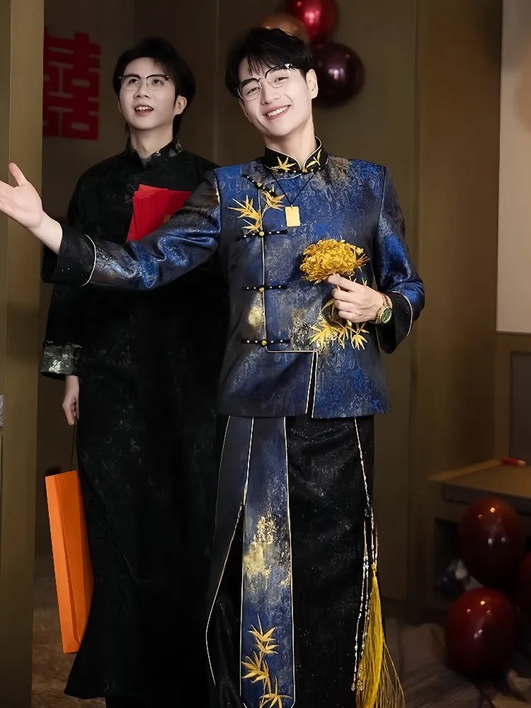 

Новое свадебное платье в китайском стиле для мужчин, приветствующее мужское жениха