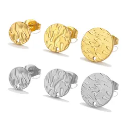 10pcs Round Stainless Steel Embossed Earrings Posts For Jewelry Making DIY Earring Base Connectors Dangle Jewelry Components