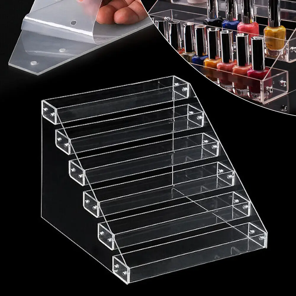 6 Tier Clear Acrylic Rack Perfume Makeup Ladder Display Stand Risers Ink Shelf Acrylic Stand for Action Figures Paint Cosmetics