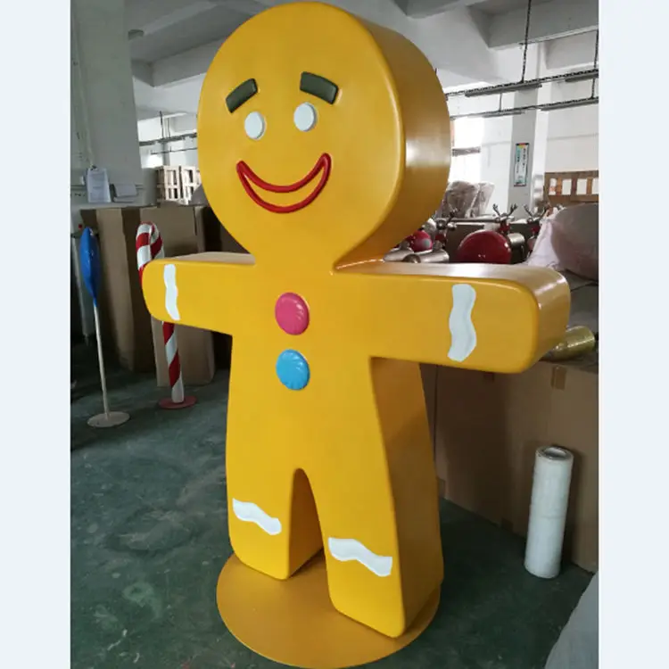 

Commercial Giant Gingerbread Girl Fiberglass Statue Christmas Ornaments Life Size Outdoor Gingerbread for Christmas Decorations