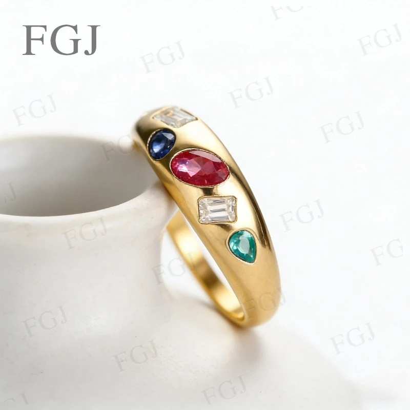 Multi-Stone Ring Moissanite/Ruby/Sapphire/Paraiba Round Oval Pear 2x3mm Colorful for Women Engagement Anniversary Jewelry Gifts