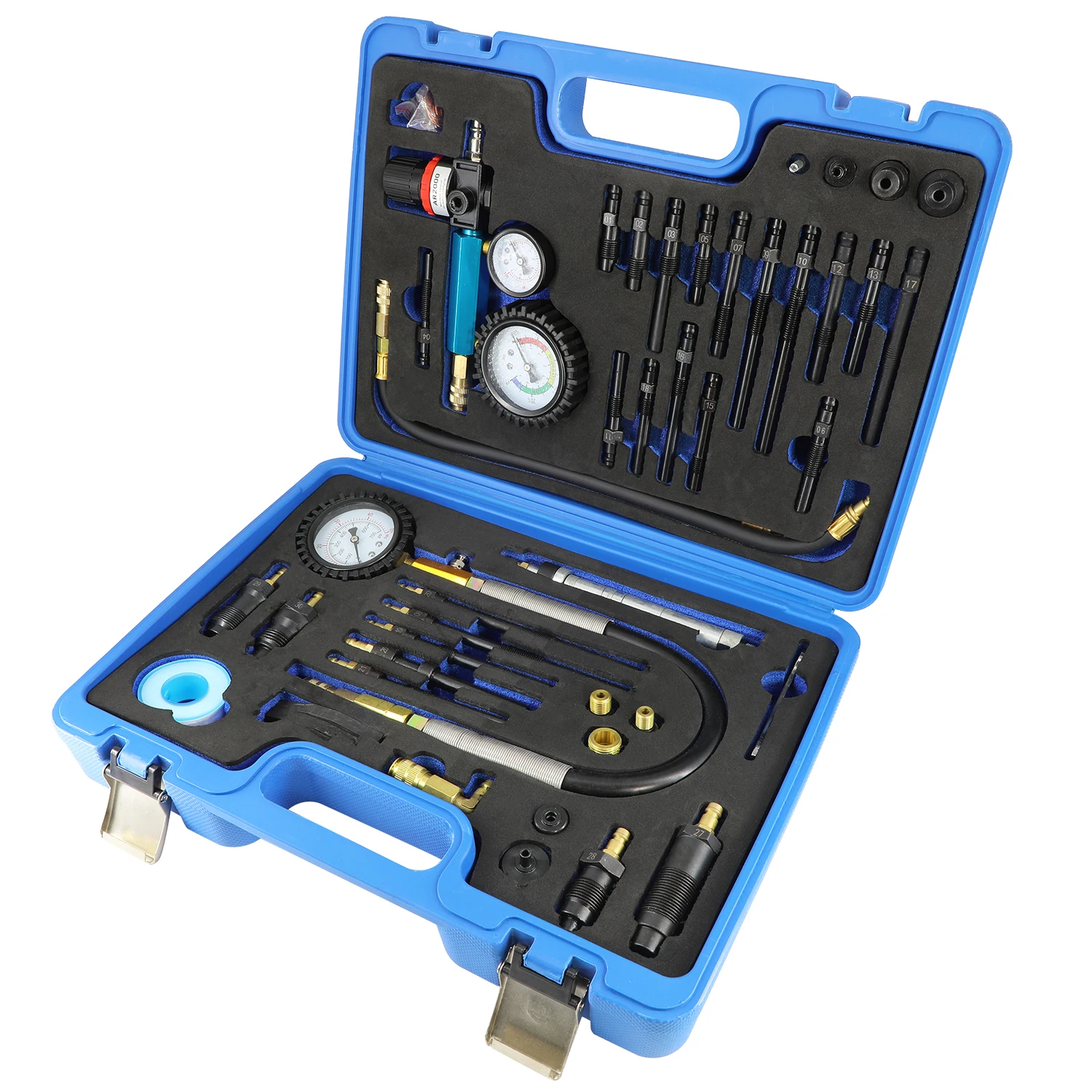 58pcs Universal Cylinder Compression Tester - Engine Pressure Gauge with Leak Detector for Diesel & Petrol Engines