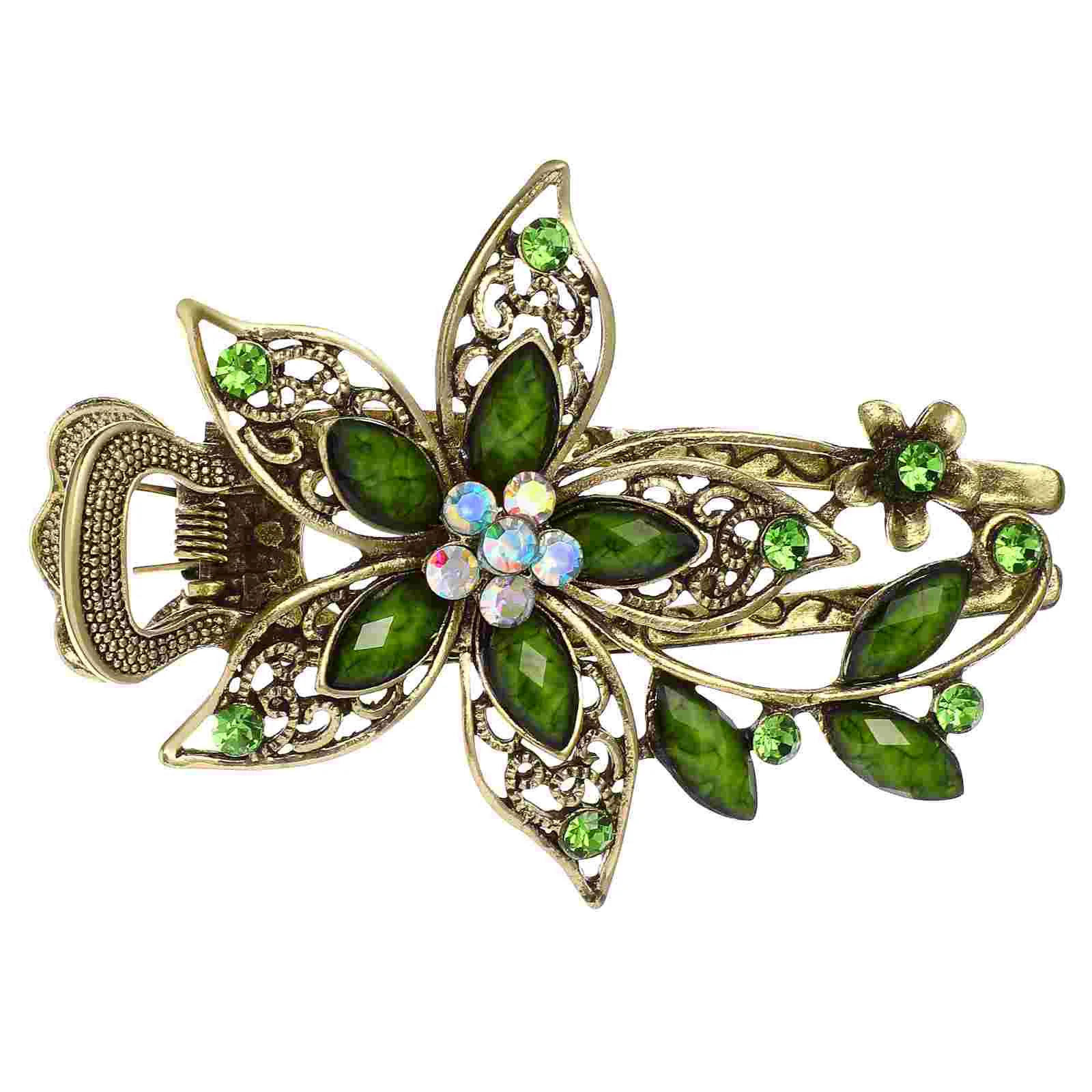 Rhinestone Hair Clip Women Headwear Clips Emerald Flower Barrettes Accessories for Women's Pin