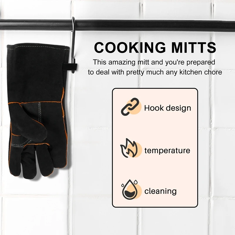 Gants en cuir avec coutures, mitaines, chaleur extrême et degré de feu, parfaits pour cheminée, cuisinière, four, gril, soudage, barbecue, Mig, pot Holde