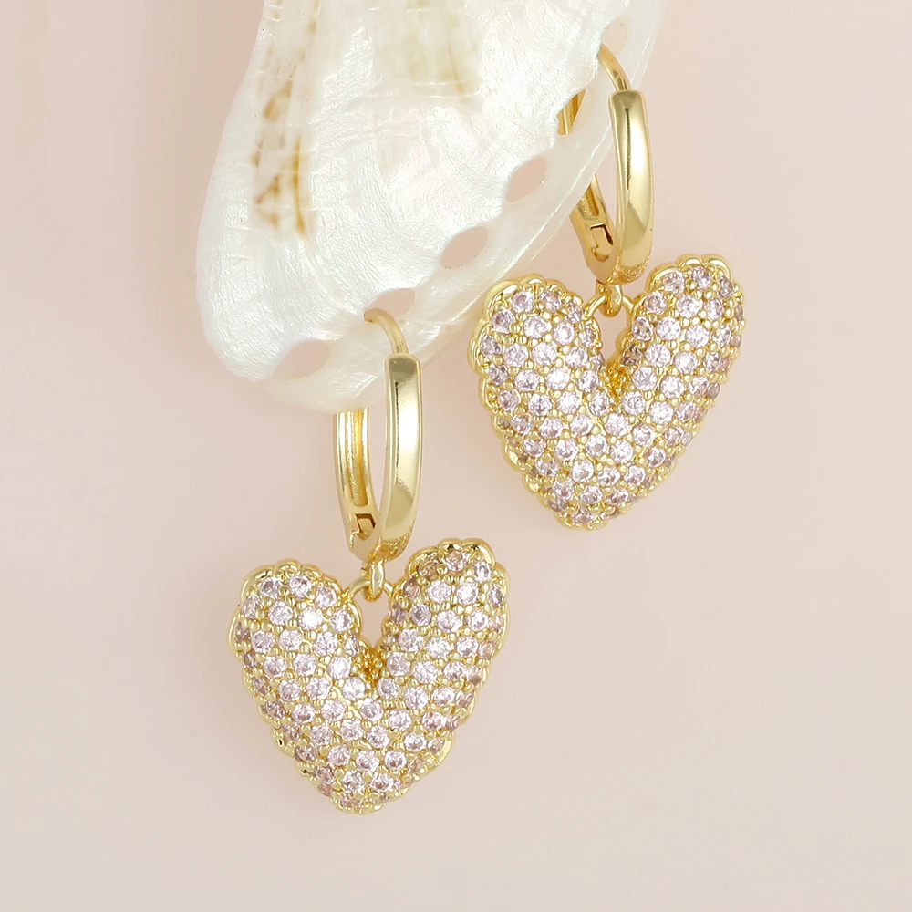 Classic Heart Shape Earrings For Women Gold Color Copper Party Wholesale Excellent Quality Euro-American Jewelry