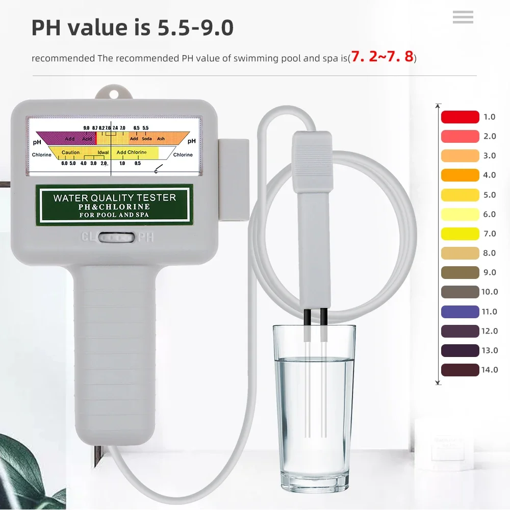 2-in-1 Water Quality Tester Pen Dual Needle Chlorine & PH Detector for Swimming Pool Spa