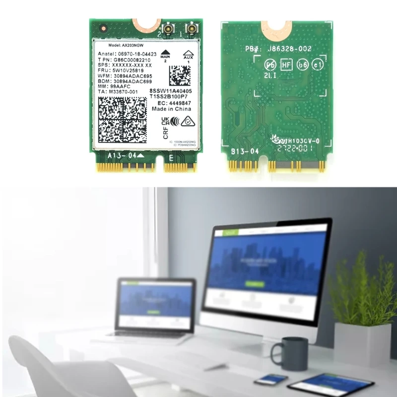 การ์ดเครือข่าย M.2 WiFi6 AX203NGW AX203 574Mbps 2.4GHz, 1200Mbps 5GHz 5.2