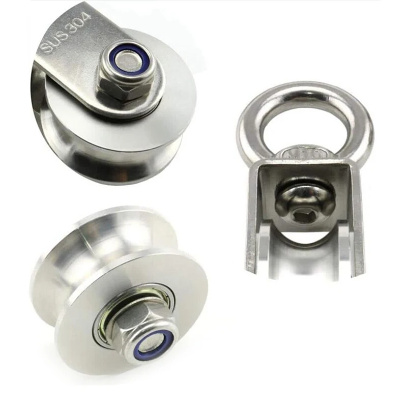 3X U Type Swivel Pulley Stainless Steel Duplex Bearing Silent Detachable 360 Degree Rotation Heavy Duty Traction Wheel