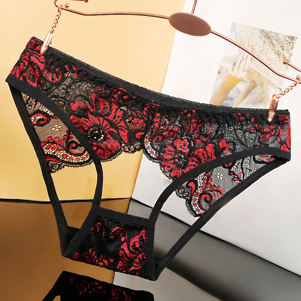 Трусы с вышивкой, бесшовные женские трусы, женские сексуальные дышащие стринги большого размера, нижнее белье с кружевной отделкой