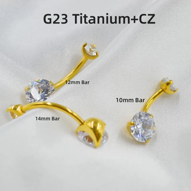 

10PCS Body Jewelry-G23 Titanium Double Clear Round CZ Navel Belly Button Curve Long Bar Navel Piercing Barbells 14G