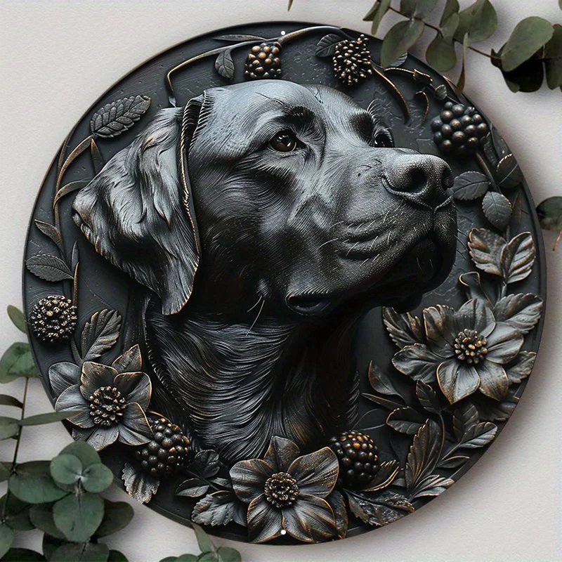 

Aluminum Metal Sign 2D Flat Circular Wreath Logo, Tavern Club Home Scene Decoration, Labrador Retriever, Decorative Wall Poster