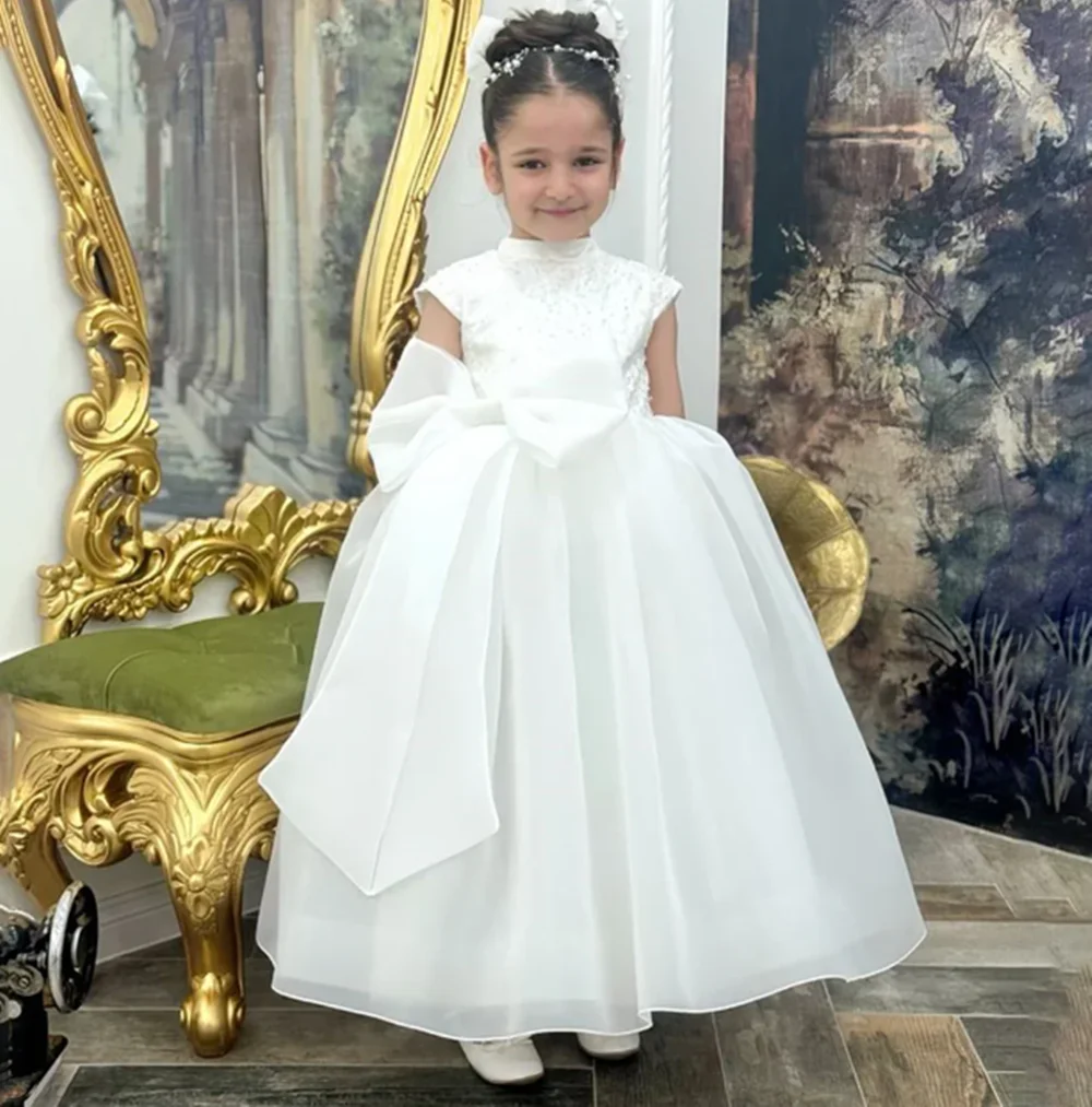 

Bow Princess Long Ball Wedding Party Dress For Girl Ankle Length Applique Elegant Classic Style First Communion Gown New 2025