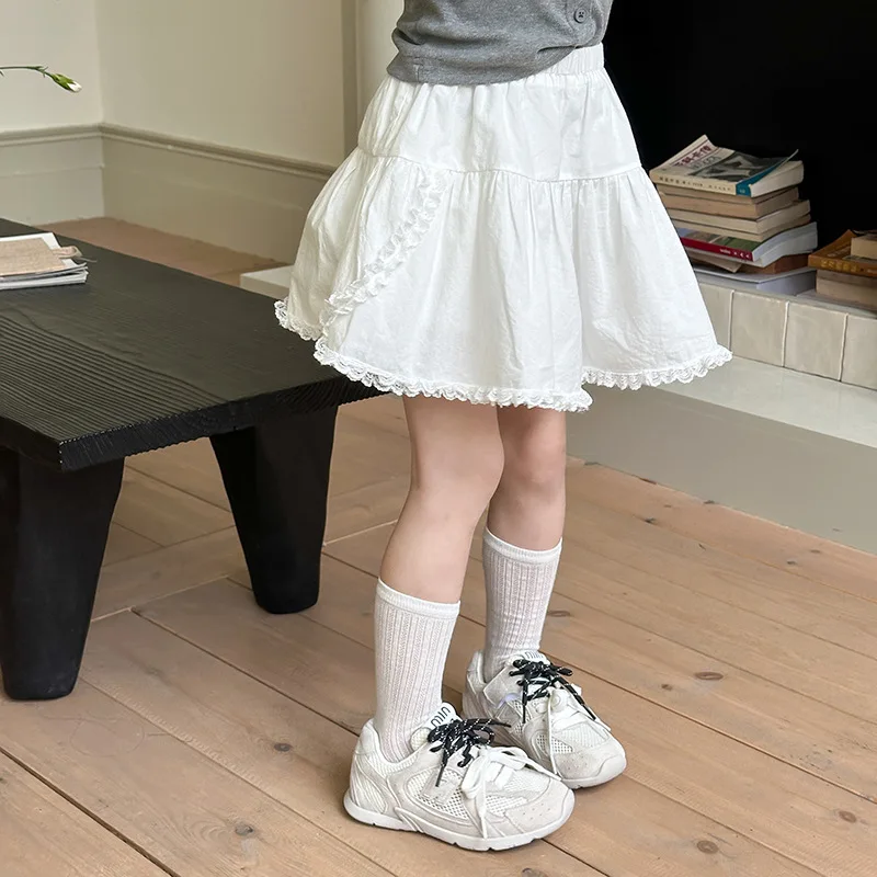 Children Temperament Versatile Half Skirt Girl Baby Sweet Lace Anti Glare Short Skirt Trendy Children Clothing