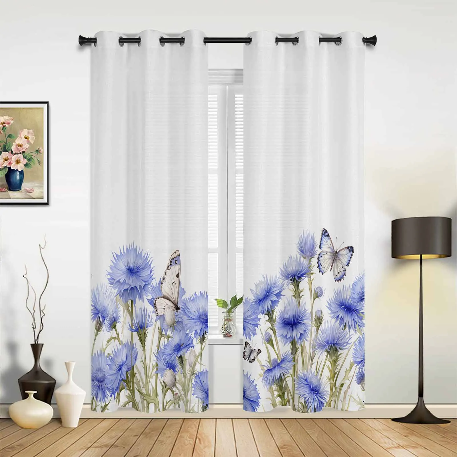 Country Spring Flowers Butterfly Window Curtains for Living Room Luxury Bedroom Curtain Kitchen Blinds Drapes Curtains