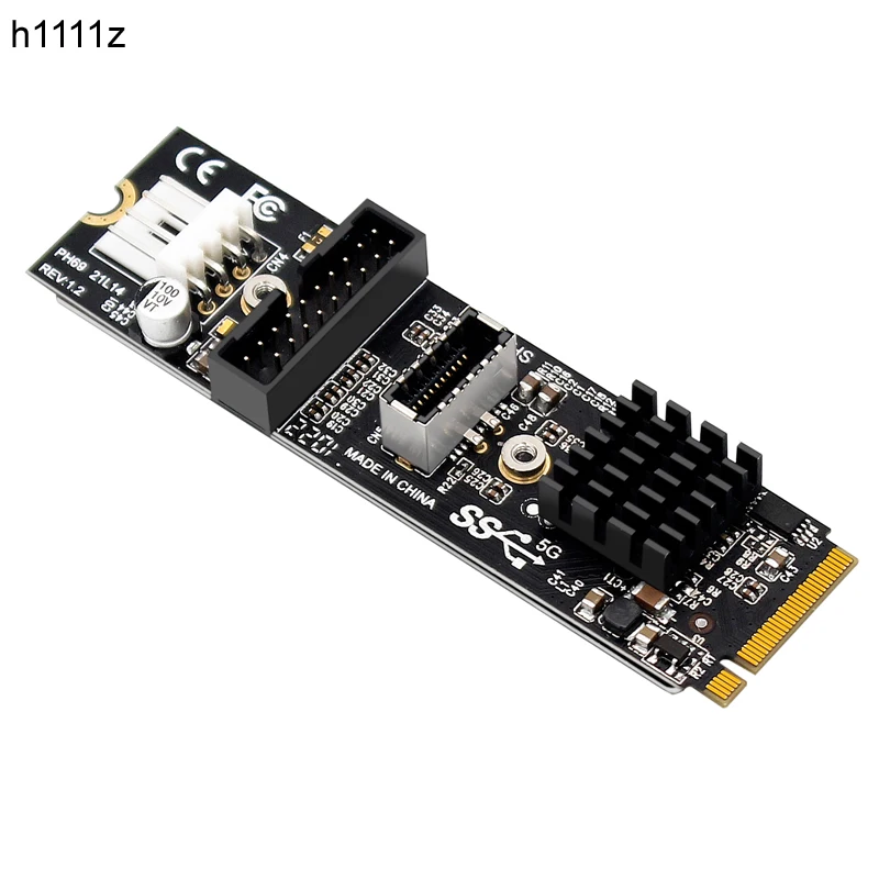 M.2 M Key NVME PCIe to USB 3.1 Front Panel Expansion Board Card 10Gb TYPE-E + 5Gb 20 Pins 2 Port USB3.0 Adapter Hub Riser for PC