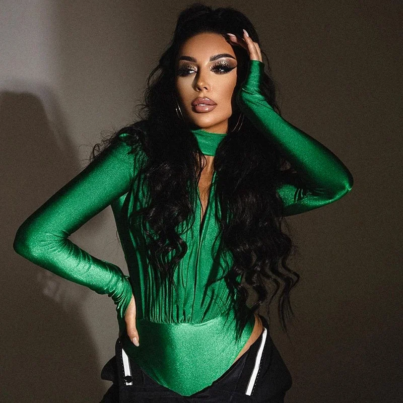 

Sexy Deep V Ne Splice Wrap Chest Jumpsuit Button Hanging Ne Design Belly Covering Slimming Base Top Street Sle Polyester