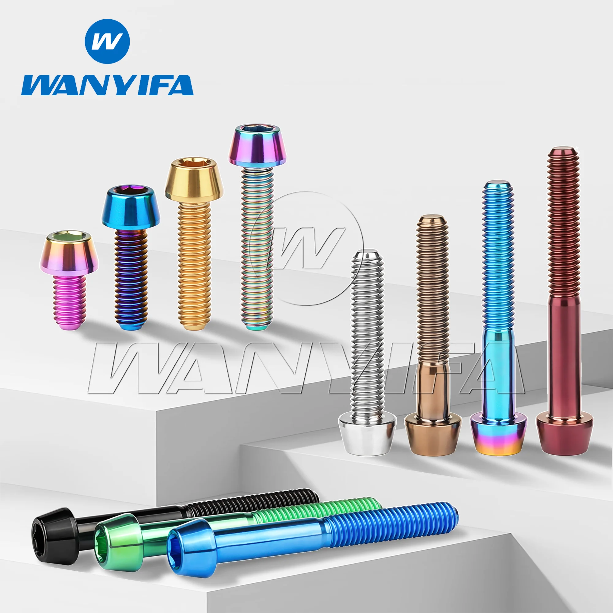 Wanyifa Titanium Bolt M5x 9 16 18 20 25 30 35 40 45 50 55 60mm Allen Key Taper Head Screws for Bicycle Stem Seatpost