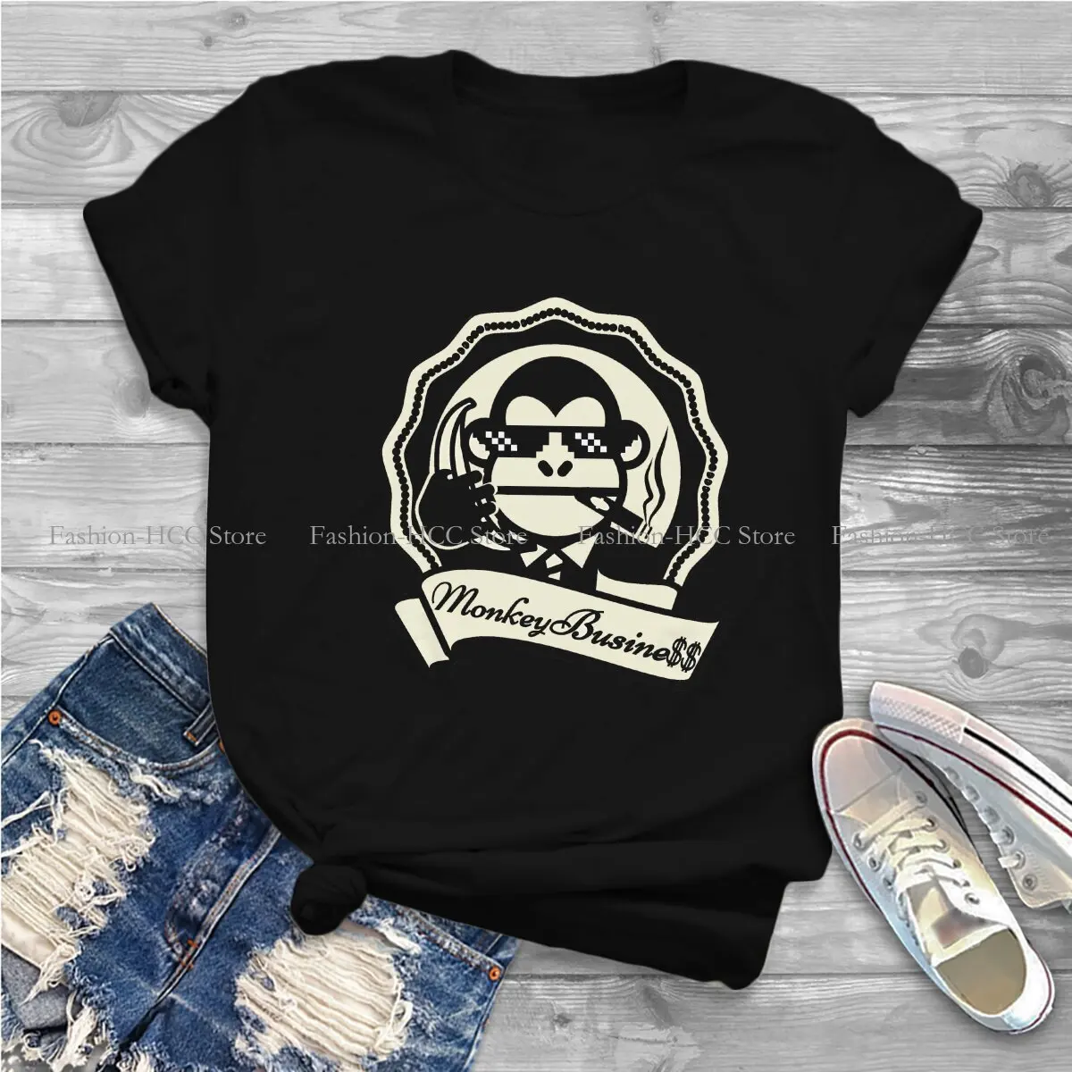 Cool And Handsome Fashion Polyester TShirts Monkey Business Female Style Tops T Shirt Round Neck