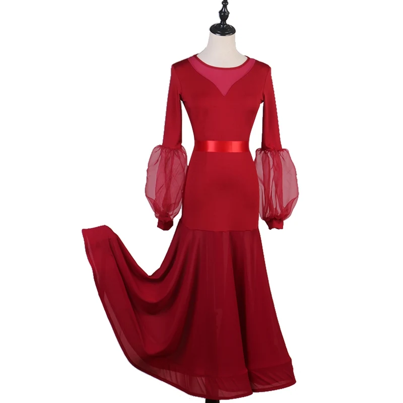 Standardowa sukienka do tańca towarzyskiego, czarna, z długim rękawem, sukienki do występów, damski strój do tańca nowoczesnego, strój do tańca dla dorosłych, odzież do walca VDL4476