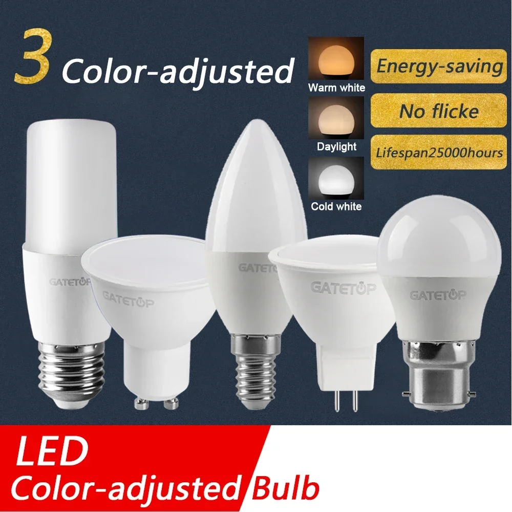 Bombilla LED ajustable de Color, luz de reinicio de temperatura de Color para iluminación interior, AC120V/AC220V, 3W-9W CCT, función de memoria