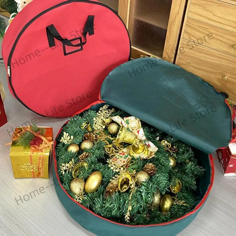 

60Cm Christmas Wreath Storage Bag with Thickened Oxford Cloth Seasonal Holiday Wreath Storage Container with Handle and Zipper