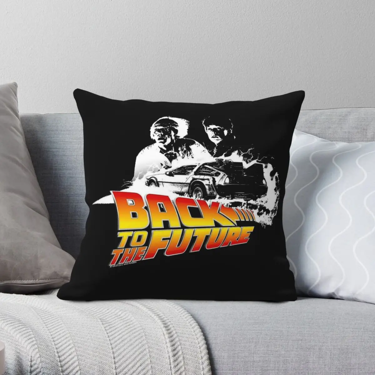 Back To The Future Delorean Fire Tracks Square Pillowcase Polyester Linen Velvet Pattern Zip Decorative Bed Cushion Cover