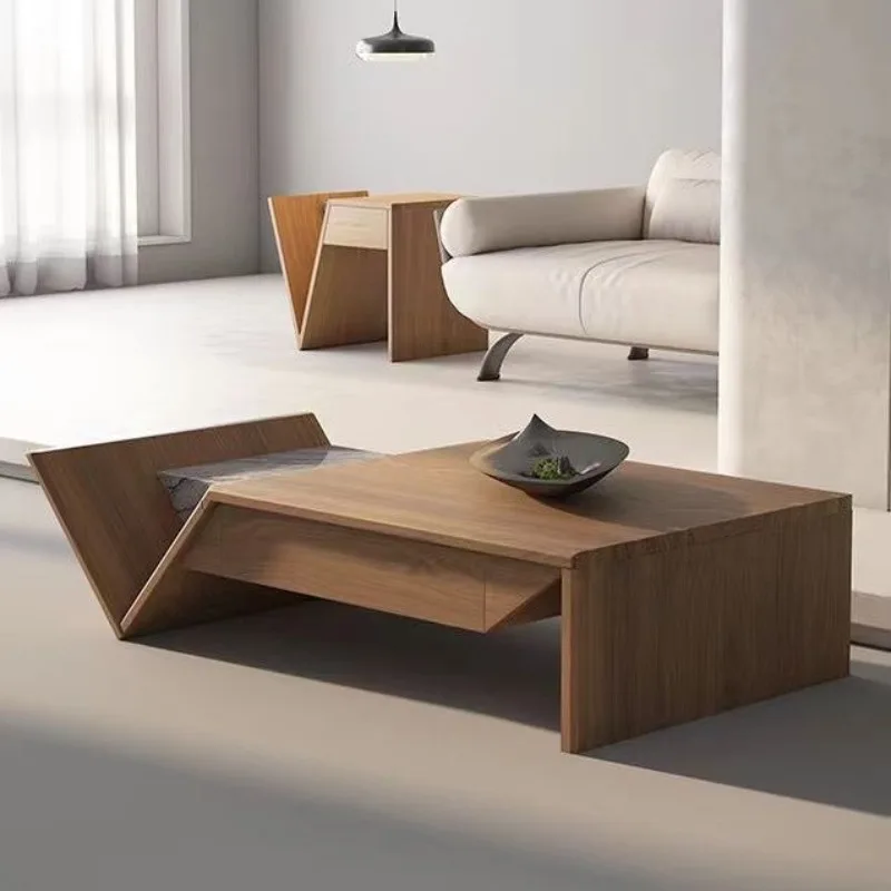 

Simple Modern Living Room Home Imitation Walnut Marble Coffee Table TV Cabinet Combination All Solid Wood