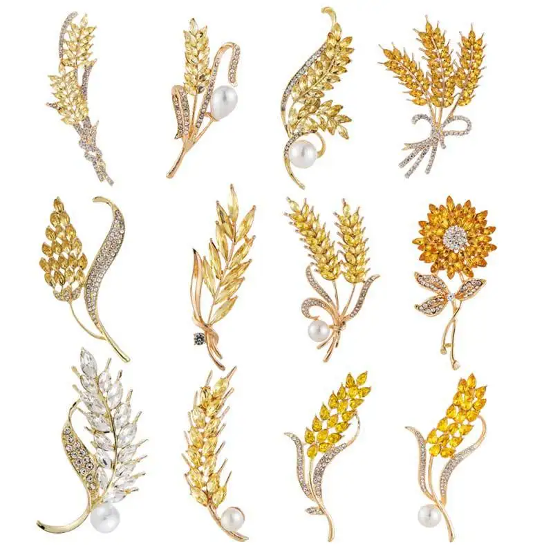 Trendy Practical Crystal Golden Wheat Ears Sunflower Brooches For Women Men Trendy Plant Harvest Pins Jewelry Party Easter Gifts