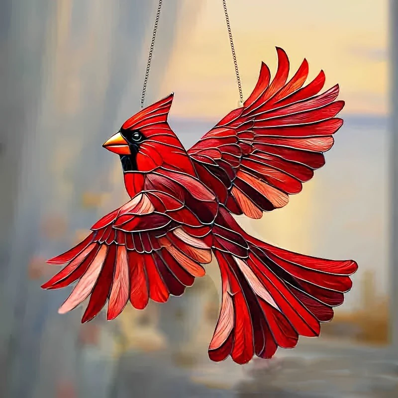 Painted Bird Acrylic Decorative Pendant Pendant Holiday Decoration Party Wall Porch Animal Hanging Pendant Birthday New Year Gif