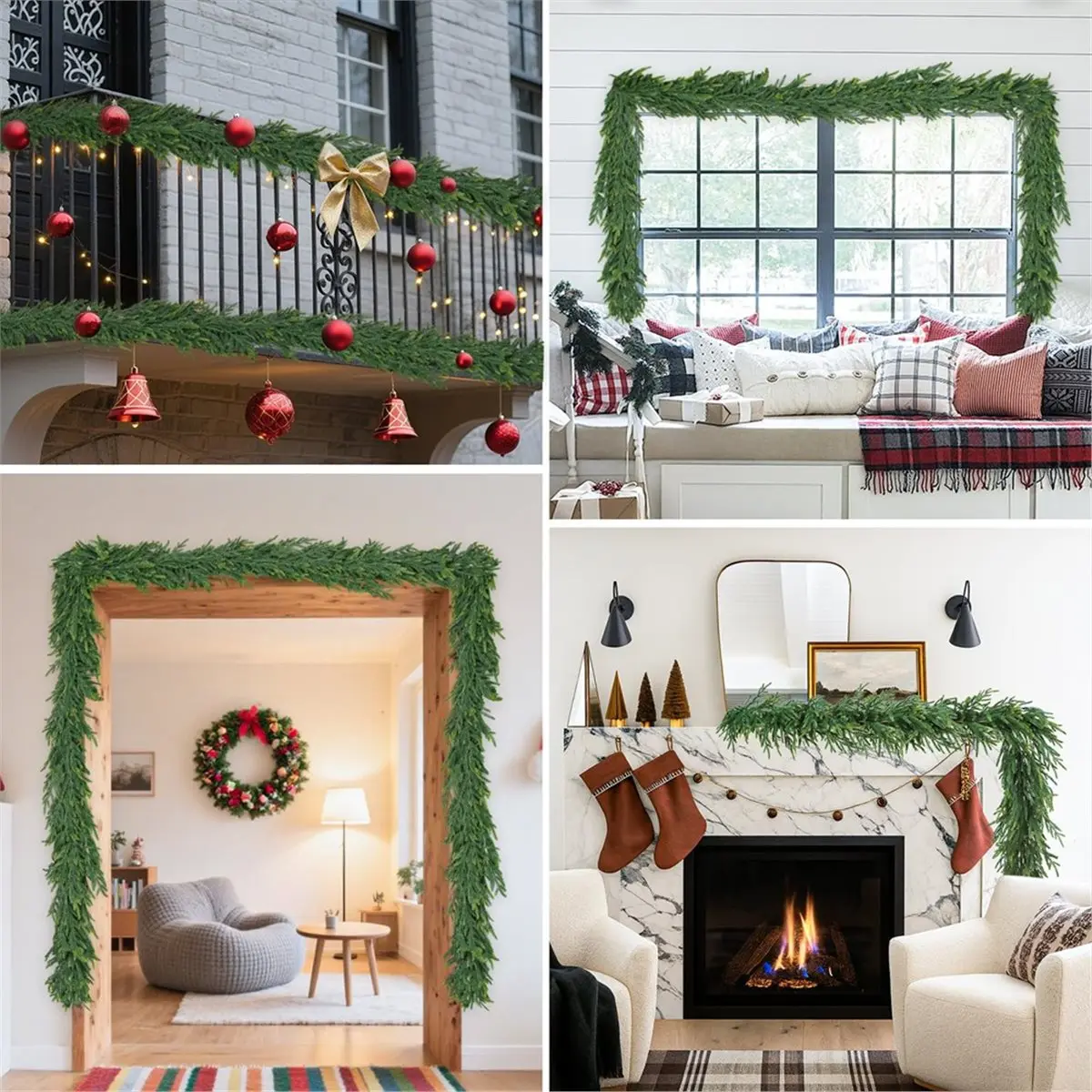 A67T NEW 12FT(2 X 6FT) Christmas Norfolk Pine Garland, Real Touch Faux Green Garlands for Mantle, Stairs, Table, Fireplace