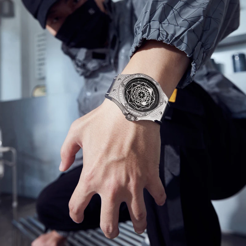 HANBORO, reloj automático para hombre, 43MM, reloj de pulsera mecánico de lujo, manecillas geométricas luminosas, bisel Hexagonal, caja completa de cristal