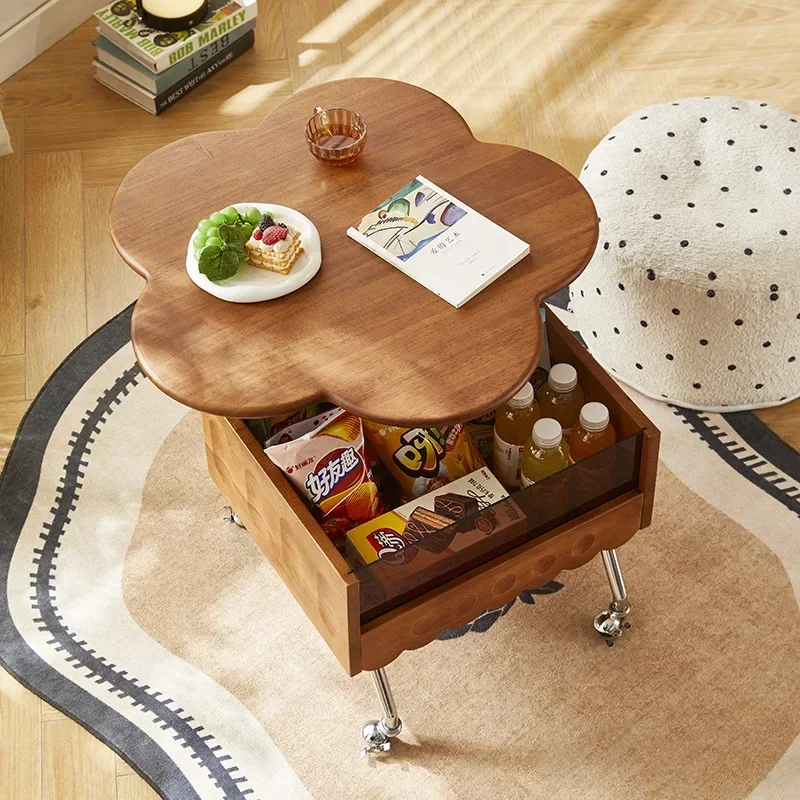 Meja Kopi Retro Prancis Kayu Solid Penyimpanan Mewah Aksesoris Dekorasi Meja Samping Hemat Ruang Unik Meubles Furnitur