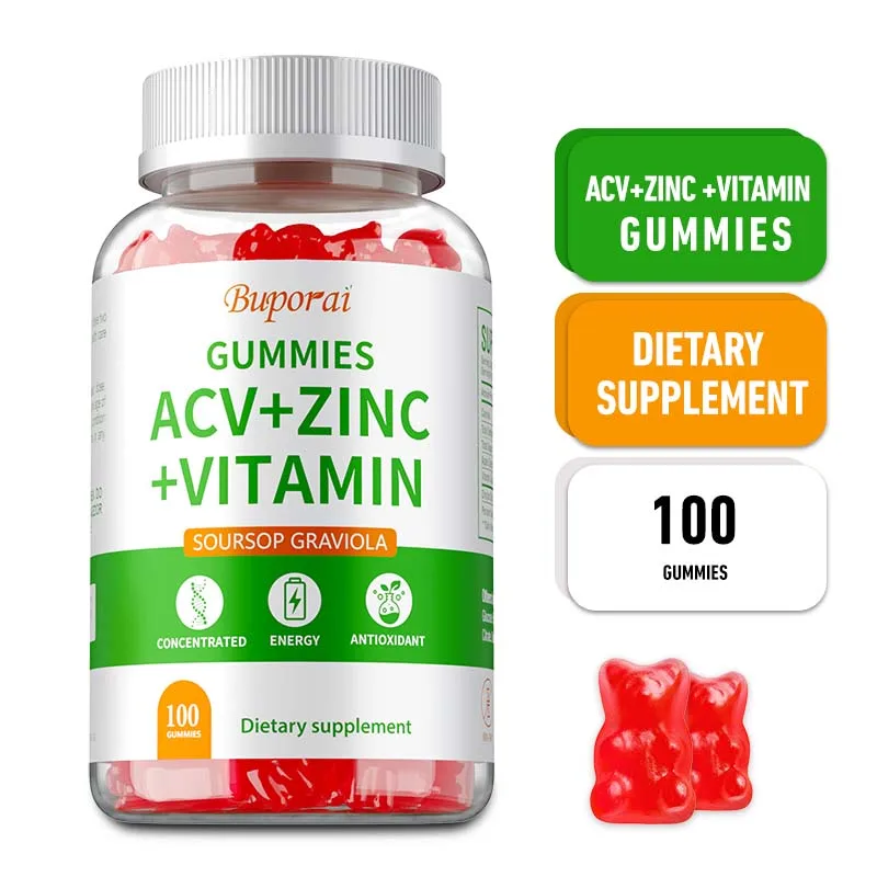 ACV + Zinc + Vitamin Gummies - Antioxidant, Reduce Bloating, Promotes Digestive and Intestinal Health, Boosts Energy, Non-GMO