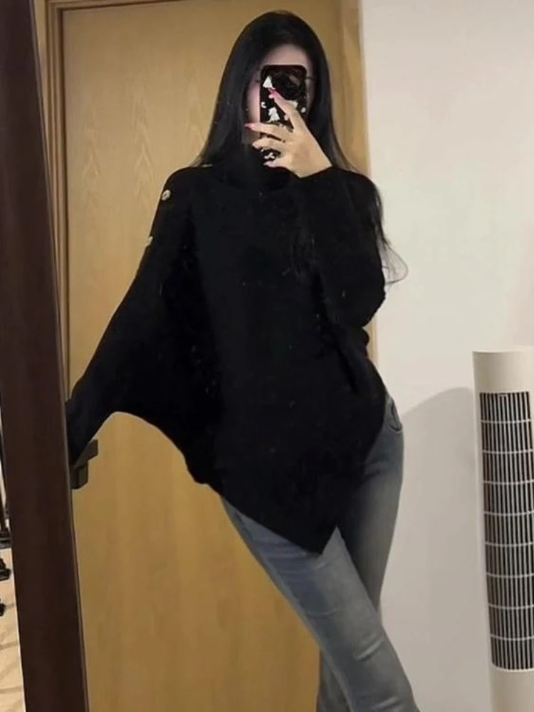 2000s Harajuku Turtleneck Batwing Sleeve Vintage Sweaters Y2k Pure Color Subculture Casual Long Sleeve Pullovers Sweaters Chic